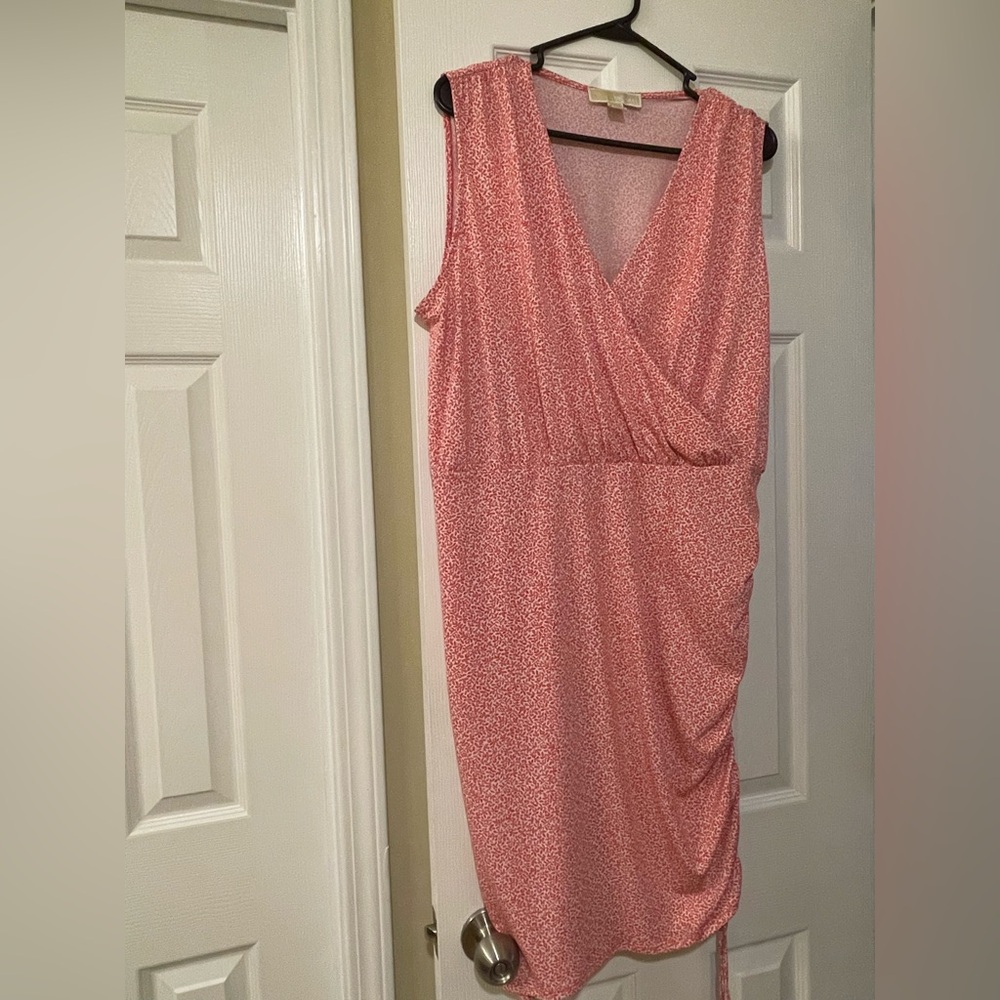 Michael Kors Pink Asymmetrical Ruched Midi Dress